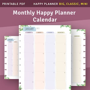 Monthly Happy Planner Calendar Insert, Printable MO2P Template for Happy Planner Classic / Big / Mini