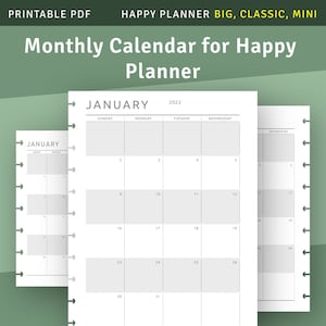 MO2P Happy Planner Calendar, Minimalist Monthly Calendar Template for Happy Planner Classic / Big / Mini