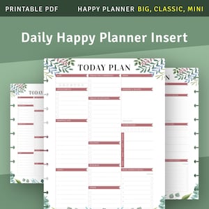 Daily Happy Planner Printable Insert, Daily Agenda Template for Happy Planner Classic, Big, Mini