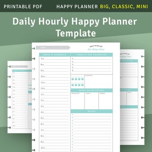 Daily Hourly Schedule for Happy Planner Classic, Big, Mini, Printable Daily Agenda Template