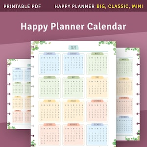 Könnte beinhalten: Ein druckbarer Kalender für 2022 im Happy Planner-Stil. Der Kalender ist in 12 Monate unterteilt, jeder mit seinem eigenen Farbschema. Die Monate sind Januar, Februar, März, April, Mai, Juni, Juli, August, September, Oktober, November und Dezember. Der Kalender ist für die Verwendung mit einem Happy Planner-System konzipiert.