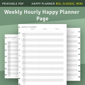 Two page Weekly Hourly Schedule Template for Happy Planner Classic / Big / Mini