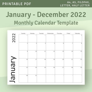 January - December 2024 & 2025 Horizontal Monthly Calendar Template | Editable | Printable Planner Inserts