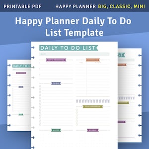 Happ Planner Daily To Do List Refill, lista de tarefas imprimível para Happy Planner Classic / Mini / Big