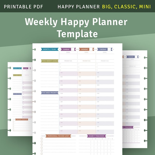 WO2P Happy Planner Insert Pages, Printable Weekly Planner Template for Happy Planner Classic / Big / Mini