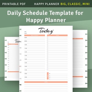 Daily Hourly Planner Insert, Daily Agenda Template for Happy Planner Classic, Big, Mini