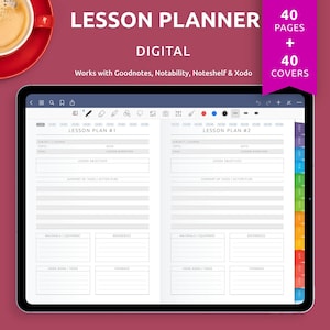 Digital Teacher Lesson Planner for Goodnotes, Notability, Teacher Journal Templates for iPad, Android, +40 Custom Covers