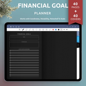 Financial Goal Planner Digital for Goodnote / Notability, Finance Organizer for iPad / Android Tablet, 40+ Custom Covers
