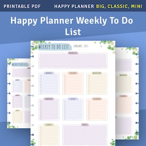 Cute Weekly To Do List Template for Happy Planner Classic / Big / Mini, Week on 2 Page ToDo Printable Insert