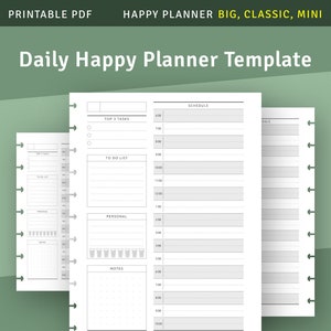 Undated Daily Happy Planner Template, Printable Inserts for Happy Planner Classic, Big, Mini
