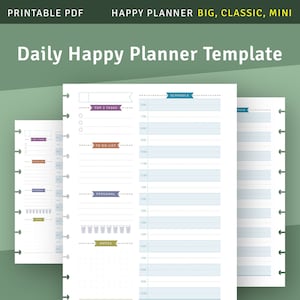 Undated Daily Happy Planner Template, Printable Inserts for Happy Planner Big, Classic, Mini