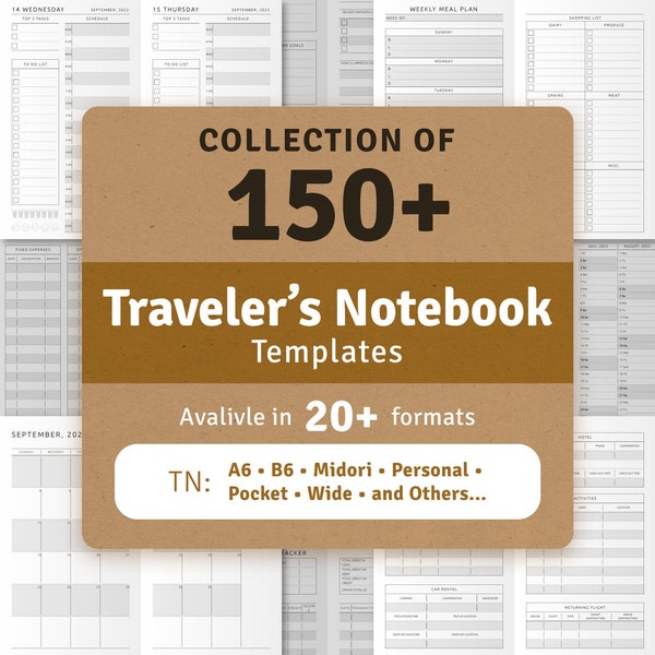 Collection d'inserts de carnet de voyage 2024 + 2025, plus de 200 modèles de planificateur imprimables : quotidien, hebdomadaire, mensuel, étudiant, travail et budget
