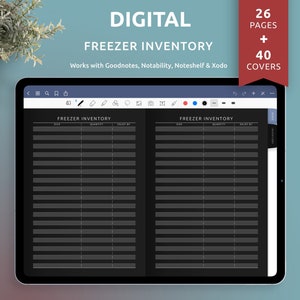 Freezer Inventory Checklist Template (Dark), Digital Kitchen Inventory for Goodnotes, Notability, Noteshelf, Xodo for iPad or Android tablet