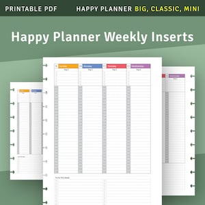 Vertical Weekly Hourly Happy Planner Template, Dated Weekly Inserts Printable for Happy Planner Classic / Big / Mini