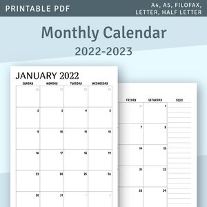 Pdf Monthly Calendar 2023 Printable Calendar Monthly 2022 2023 Month On Two Page | Etsy India
