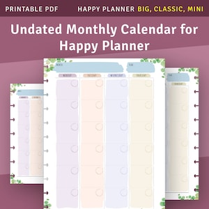 Happy Planner Undated Monthly Calendar Template, Printable Monthly Insert for Happy Planner Classic / Big / Mini