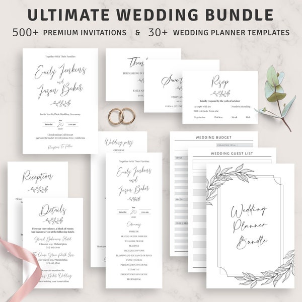 500+ Editable Wedding Invitations Bundle, 50+ Wedding Planner Templates Suite, Download Printable Custom Wedding Invites Stationary Set