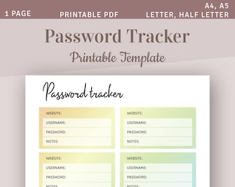 Password Organize Planner Pages, Password Tracker Printable Template, Password Keeper, Password Log Insert, Password List