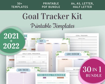 Goal Tracker Kit, Collection 30 in 1 Printable Goal Tracking Templates Bundle, Weekly Goal Setting Personal Planner Inserts, Goals Overview