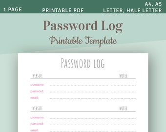 Printable Password Keeper Template Password Tracker Page | Etsy