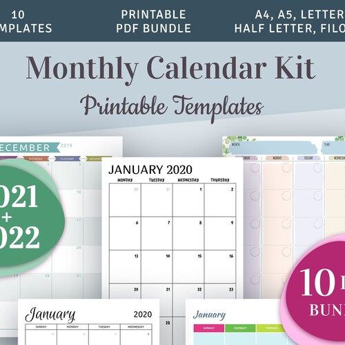 Monthly Calendar Kit 22 Monthly Planner Templates 10 In 1 Etsy Hong Kong