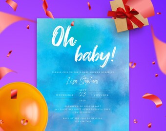 Baby Shower Invite, Blue Sky Baby Shower Invitation, Boy Baby Shower Invite, Baby Shower Invitation Template, Digital Download PDF