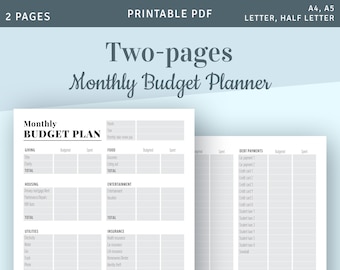 Monthly Budgeting Printable Template, Printable Monthly Budget Forms, Budget Organizer, Instant Download Printable PDF
