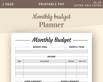 Monthly Budget Planner Printable (A4, A5, Letter)