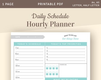 Daily Planner 2021, Daily Planner Printable Template with Top Daily Priorities, Daily Schedule Hourly Planner, Agenda Template, PDF