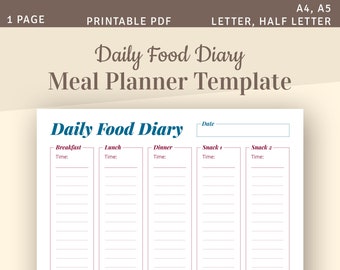 Journal alimentaire quotidien, modèle de planificateur de repas imprimable (PDF)