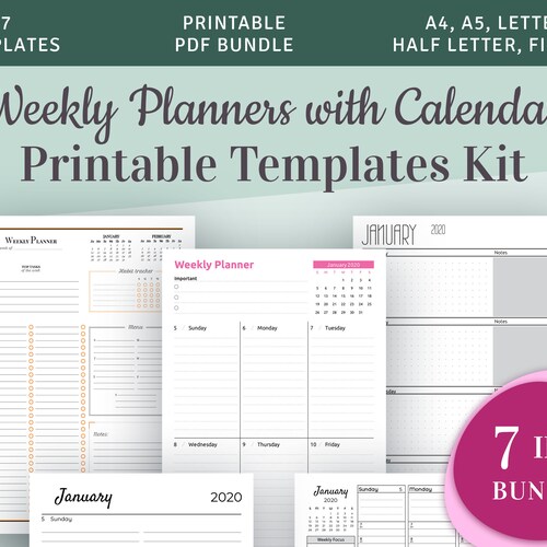 Weekly Planner Kit Printable Week Plan Templates 7 in 1 - Etsy