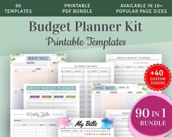 Budget Planner Kit, Printable Budget Planner Templates 90+in 1 Bundle, Monthly Budget, Bill Tracker, Expense Tracker, Money Saving Challenge