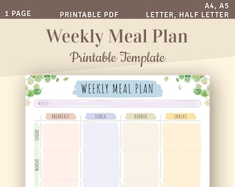 Floral Weekly Meal Planner, Family Menu Template (PDF)