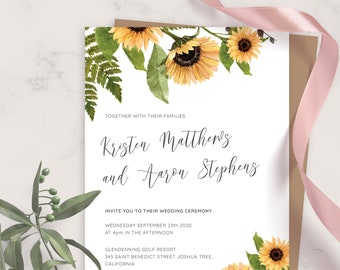 Wedding Invite, Sunflower Rustic Wedding Invitation, Printable Wedding Invites Template, Editable Invitation, PDF, JPG, PNG