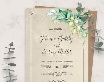 Wedding Invite, Botanical Dusty Bohemian Wedding Invitation, Printable Wedding Invites Template, Editable Wedding Invitation, PDF, JPG, PNG