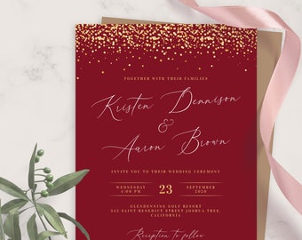 Wedding Invite, Gold and Burgundy Wedding Invitation, Printable Wedding Invites Template, Editable Invitation, PDF, JPG, PNG