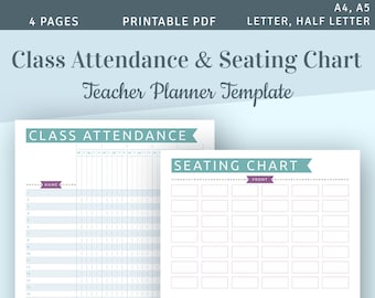 Student Attendance Sheet & Seating Chart Template, Teacher Organizer Inserts, Teacher Planner Pages, A4, A5, Letter, Half Letter PDF