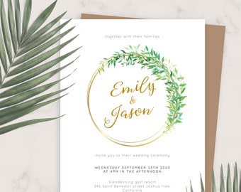 Wedding Invite, Willow Wreath Greenery Wedding Invitation, Printable Wedding Invites Template, Editable Wedding Invitation, PDF, JPG, PNG