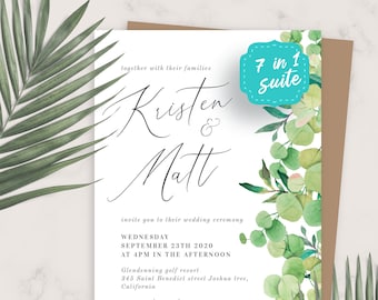 Wedding Invite, Lush Greenery Wedding Invitation Suite, Printable Wedding Invites Template, Editable Wedding Invitation, PDF, JPG, PNG