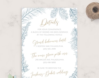 Fir Branch Wedding Details Card Template (PDF, JPG, PNG)