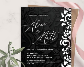 Wedding Invite, Black and White Wedding Invitation, Printable Wedding Invites Template, Editable Invitation, PDF, JPG, PNG