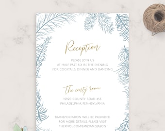 Fir Branch Winter Wedding Reception Card, Printable Template (Digital Download)