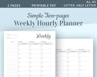Weekly Hourly Planner Template, Two-pages Weekly Schedule, 2021 2022 Hourly Planner, Instant Download Printable PDF