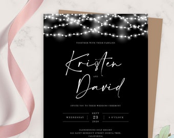 Wedding Invite, Black Wedding Invitation, Printable Wedding Invites Template, Editable Invitation, PDF, JPG, PNG