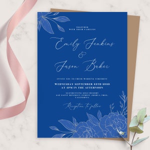 Wedding Invite, Royal Blue and Silver Wedding Invitation, Printable Wedding Invites Template, Editable Wedding Invitation, PDF, JPG, PNG