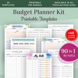 Budget Planner Kit, Printable Budget Planner Templates 90in 1 Bundle, Monthly Budget, Bill Tracker, Expense Tracker, Money Saving Challenge image 1