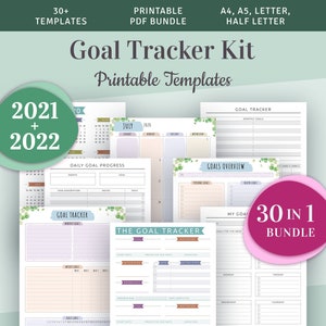 Goal Tracker Kit, Collection 30 in 1 Printable Goal Tracking Templates Bundle, Weekly Goal Setting Personal Planner Inserts, Goals Overview