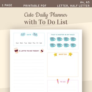 Cute Daily Planner with To Do List, Daily Agenda Template, Printable Daily Organizer, Instant Download Printable PDF