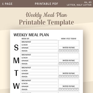 Wekelijks maaltijdplan afdrukbaar, maaltijdschema sjabloon, Instant Download afdrukbare PDF