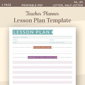 Teacher Lesson Plan Template, Printable Lesson Planner, Lesson Planning, Blank Lesson Plan Sheet, Letter, Half Letter, A4, A5 PDF